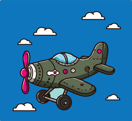 Air craft cartoon in colored style Free Vector