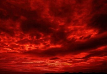 Fototapeta premium Intense Red Sky with Dramatic Clouds Illuminating the Dusk Horizon