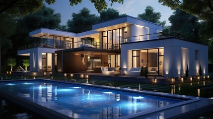 Obraz premium Modern home with efficient air-source heat pumps HD 8K mockup wallpaper Photographic Image