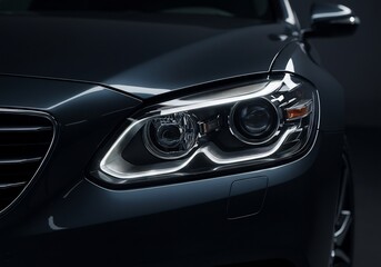 Fototapeta premium Sleek Car Headlight Dramatic Low Light. AI Generated