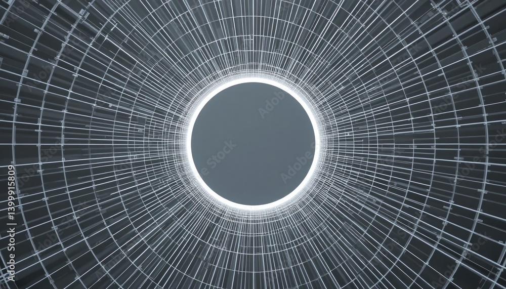 Poster exploring abstract geometry futuristic tunnel digital art minimalist design aerial view conceptual v