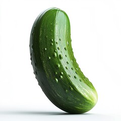 Fresh Single Green Cucumber Against Clean White Studio Background Display