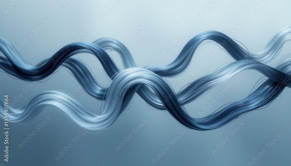 Poster flowing waves of blue and gray abstract art digital creation serene background modern aesthetic dyna