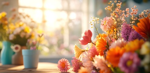 Vibrant Blooms with Sunlight in a Cozy Room Create a Colorful Atmosphere