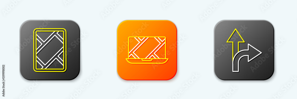 Poster set line gps device with map, city navigation and road traffic sign icon. vector