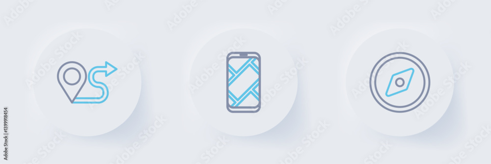 Poster set line compass, city map navigation and route location icon. vector