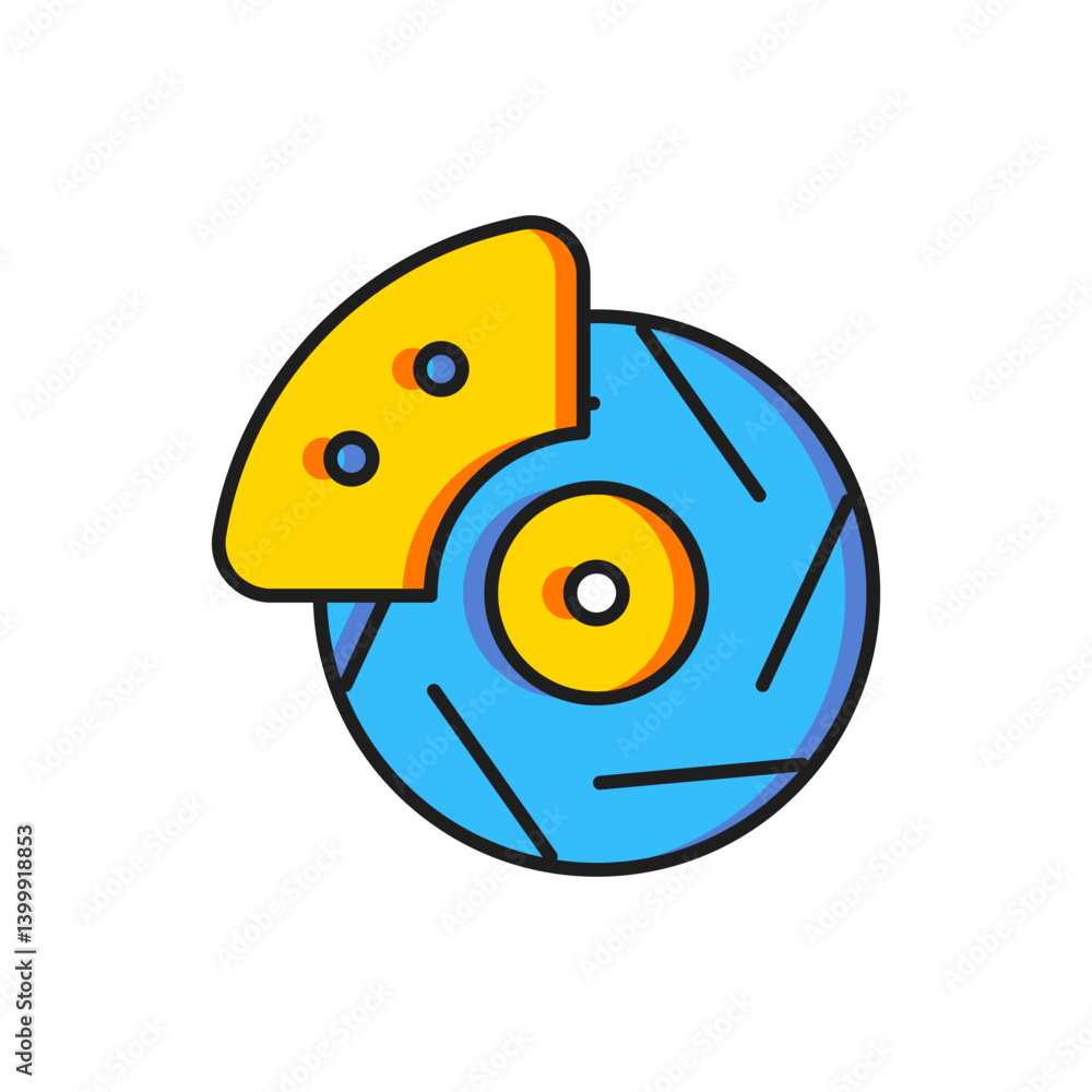 Poster color car brake disk with caliper icon isolated on white background. flat filled outline style with 