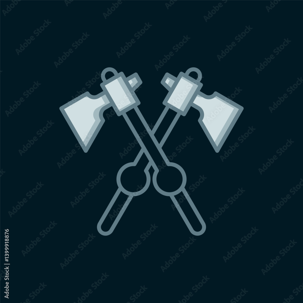 Poster line crossed medieval axes icon isolated on black background. battle axe, executioner axe. medieval 