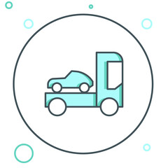 Line Car transporter truck for transportation of car icon isolated on white background. Colorful outline concept. Vector