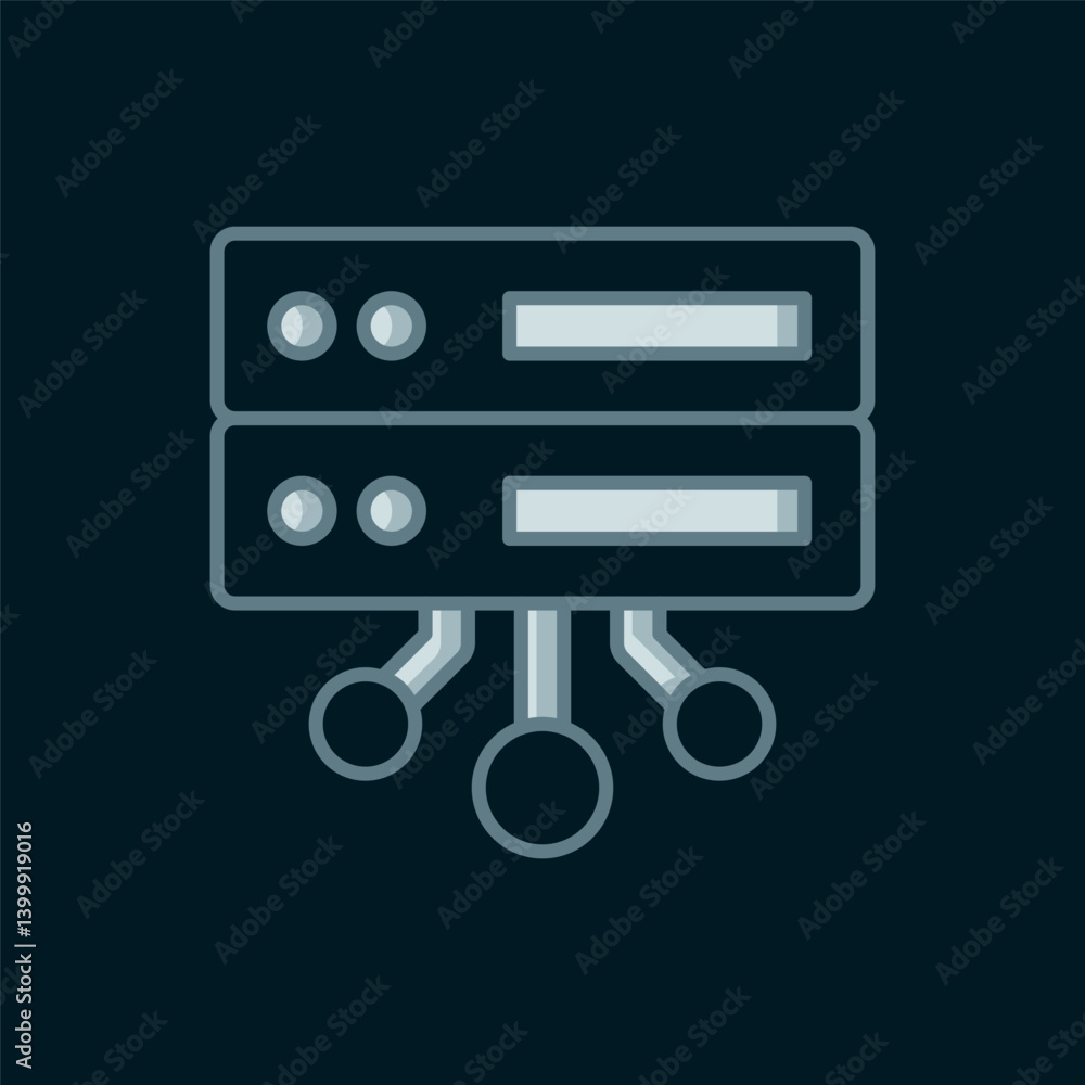 Poster line server, data, web hosting icon isolated on black background. flat filled outline style with sha