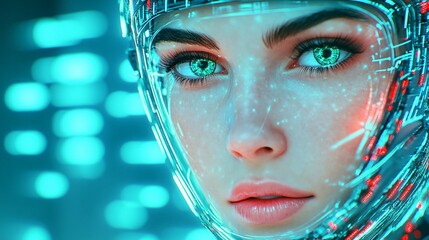 Futuristic Woman with Robotic Elements Blends Humanity and Artificial Intelligence