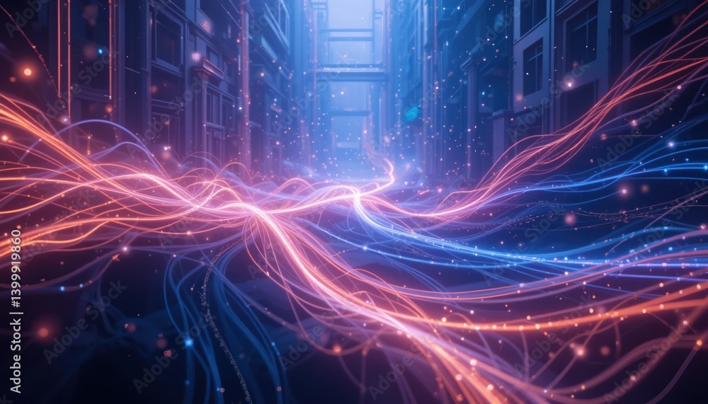 Poster dynamic energy flow visualizations in a futuristic data center digital art tech environment abstract