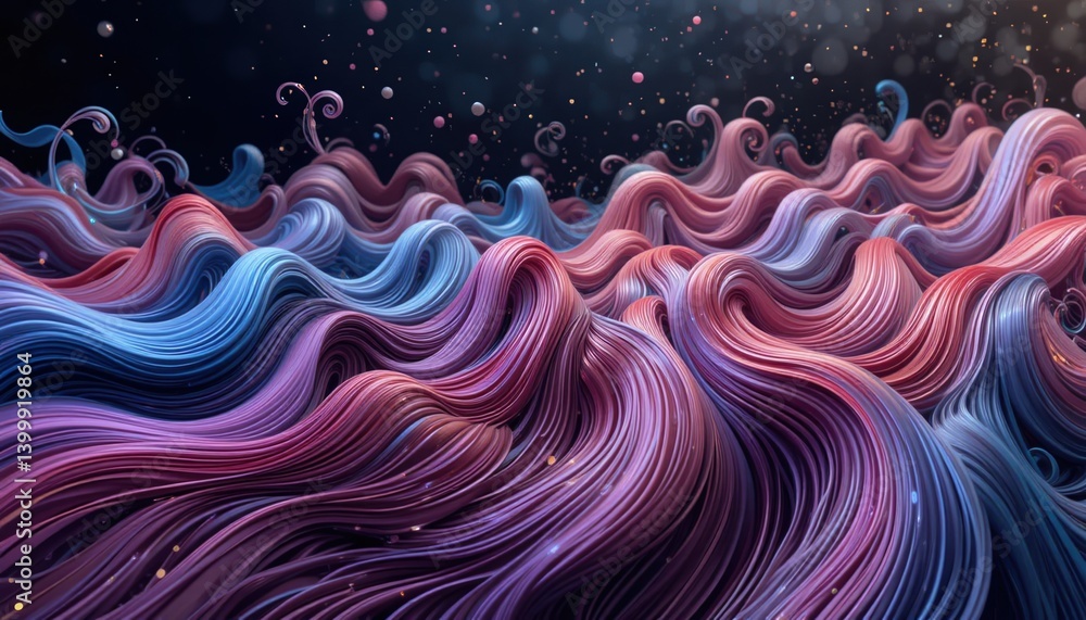 Poster dynamic flowing waves of colorful hair rendering in abstract digital art creative studio visual cont