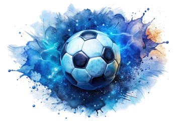 Fototapeta premium soccer ball with blue watercolor isolated on transparent white background, clipping path