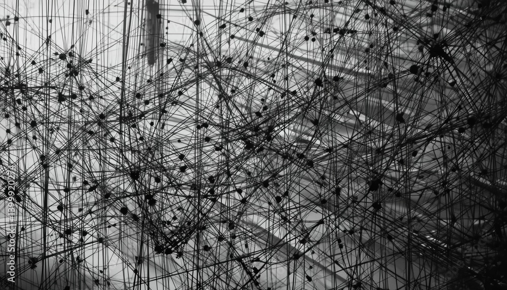 Poster dynamic interconnected structures urban setting abstract art architectural environment top-down view