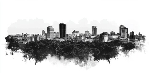 Obraz premium Minimalist Havana Cuba skyline artwork in black and white, a sophisticated cityscape travel illustration with a sleek and modern aesthetic