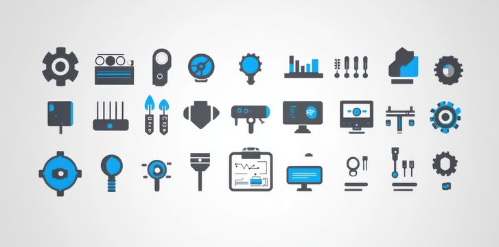 Minimalistic black and blue web business icons set, a professional and versatile collection for technology and corporate designs