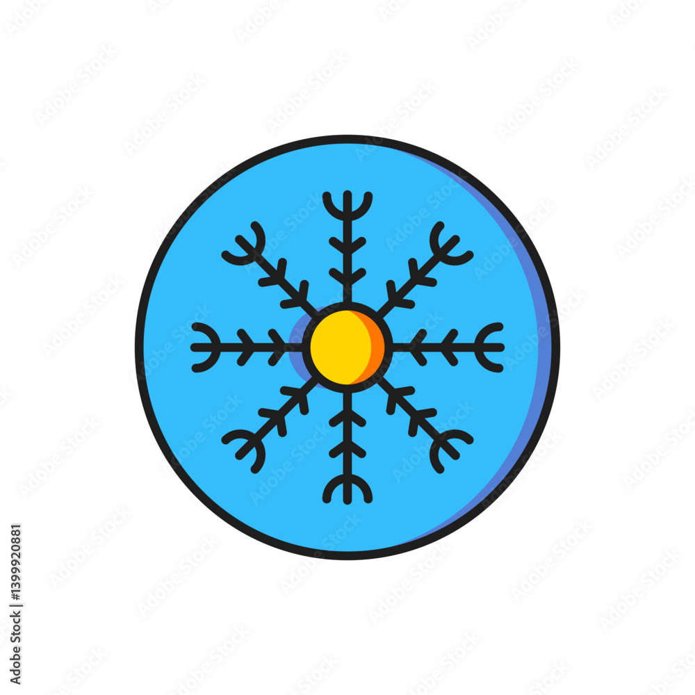 Poster color snowflake icon isolated on white background. flat filled outline style with shadow. vector