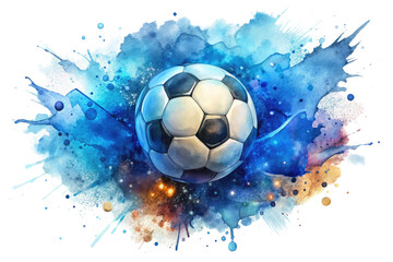 soccer ball with blue watercolor isolated on transparent white background, clipping path