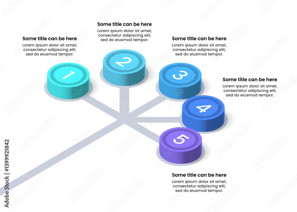 Aufkleber infographic template. isometric tree with numbers and 5 columns
