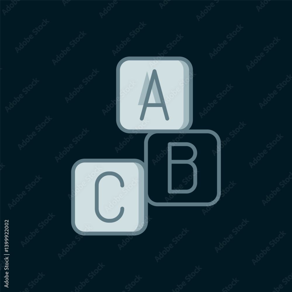 Poster line abc blocks icon isolated on black background. alphabet cubes with letters a,b,c. flat filled ou