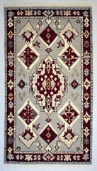 Detailed Patterned Area Rug Design in Red Gray and Cream Colors