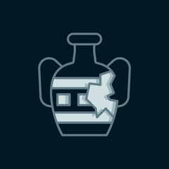 Fototapeta premium Line Broken ancient amphorae icon isolated on black background. Flat filled outline style with shadow. Vector