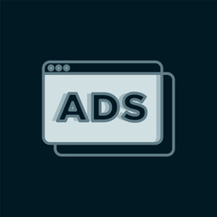 Line Advertising icon isolated on black background. Concept of marketing and promotion process. Responsive ads. Social media advertising. Flat filled outline style with shadow. Vector