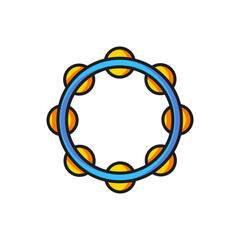 Color Musical instrument percussion tambourine, with metal plates icon isolated on white background. Flat filled outline style with shadow. Vector