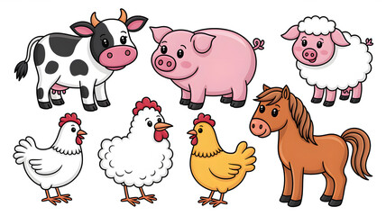 Fototapeta premium Adorable Farm Animals Cartoon Illustration