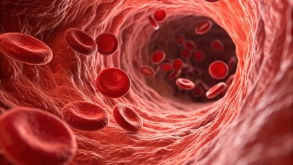3D rendering of blood cells inside a vein.