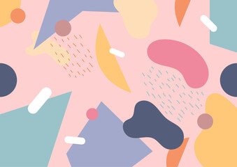 abstract pastel pattern with playful shapes on pink background, modern colorful design for decor