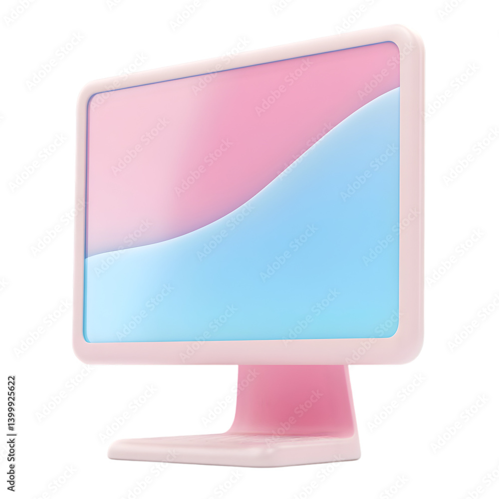 Poster a stylized, cartoon-like computer monitor featuring a smooth gradient effect in pastel colors.