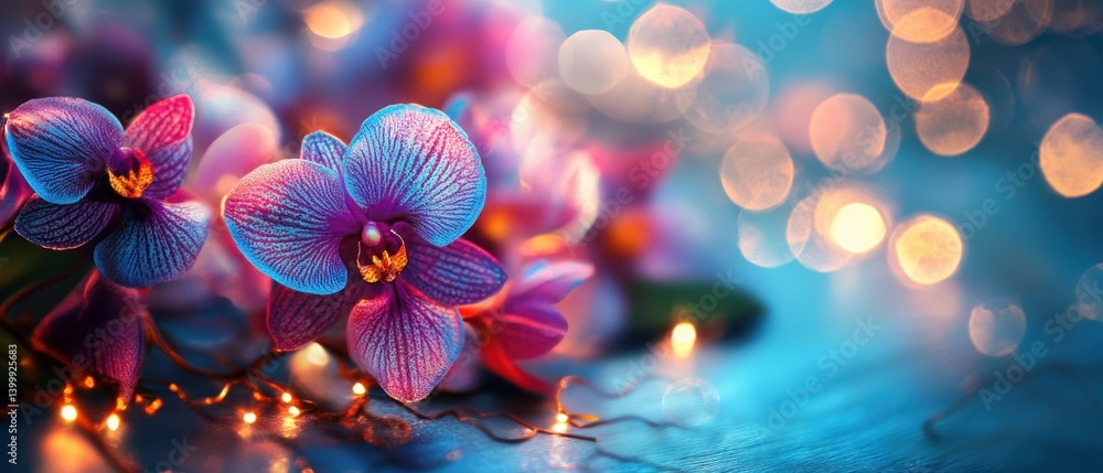 Aufkleber enchanting orchids with vibrant hues and delicate details on soft bokeh background evoking serenity 