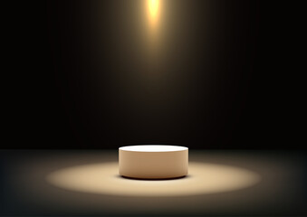 3d cylindrical white podium illuminated by spotlight award ceremony product display mockup showroom showcase