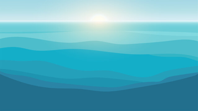 Serene ocean sunrise sunset calm waves blue water horizon peaceful nature scenic landscape