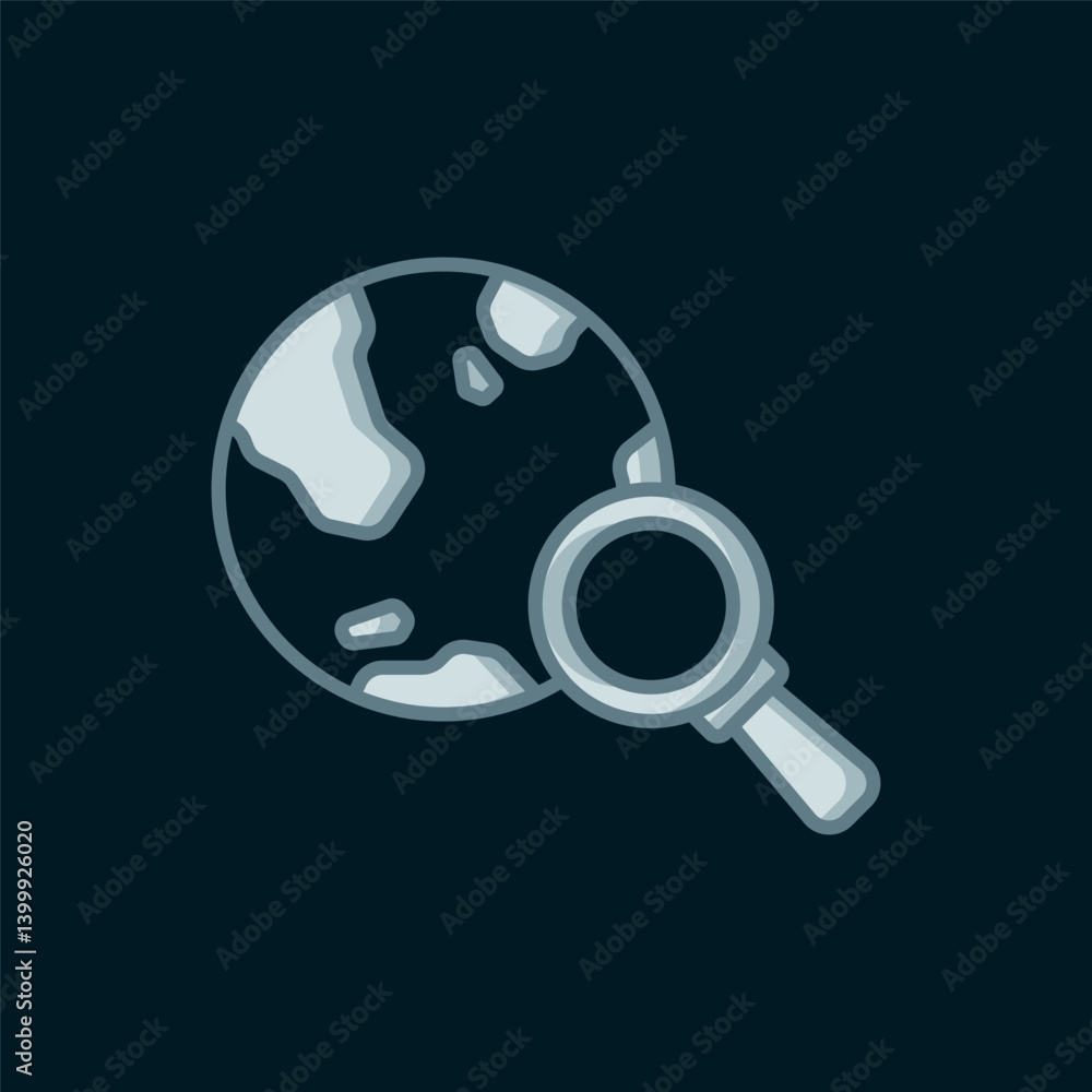 Aufkleber line magnifying glass with globe icon isolated on black background. analyzing the world. global sear