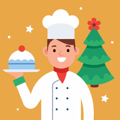 Vector art illustration of a person serving food on Christmas Day