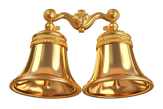 Golden double bells isolated on a transparent background