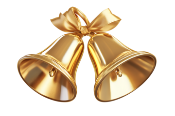 Golden double bells isolated on a transparent background