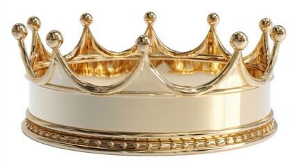 Shiny gold crown standing on white background representing royalty