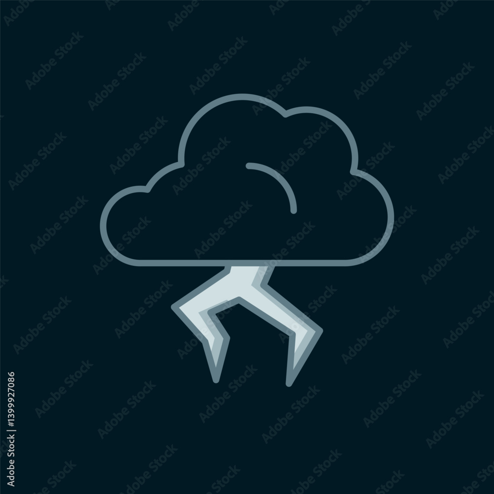 Poster line storm icon isolated on black background. cloud and lightning sign. weather icon of storm. flat 
