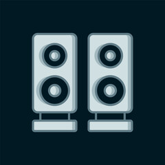 Obraz premium Line Stereo speaker icon isolated on black background. Sound system speakers. Music icon. Musical column speaker bass equipment. Flat filled outline style with shadow. Vector