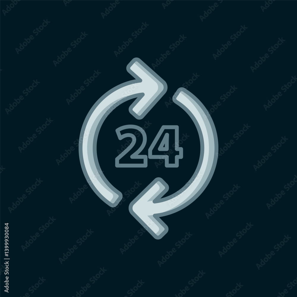 Poster line telephone 24 hours support icon isolated on black background. all-day customer support call-cen