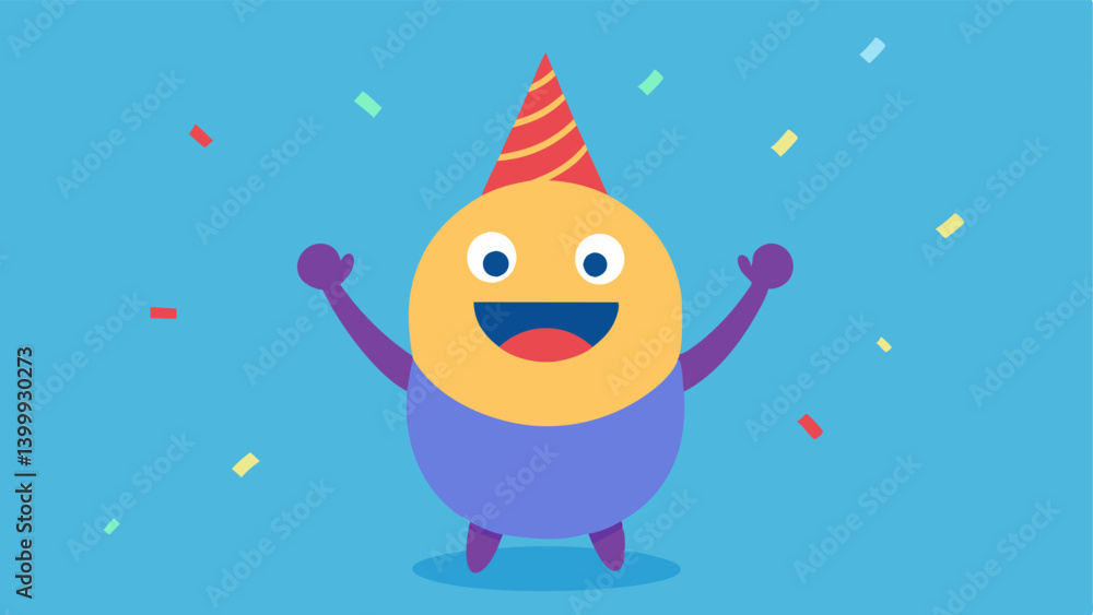 Poster funny expression with accessories a character adorned with a bright party hat and colorful confetti 