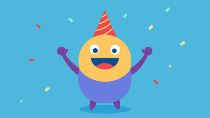 Fototapeta premium Funny Expression with Accessories A character adorned with a bright party hat and colorful confetti in the air around them. They have an enormous grin that seems to stretch even