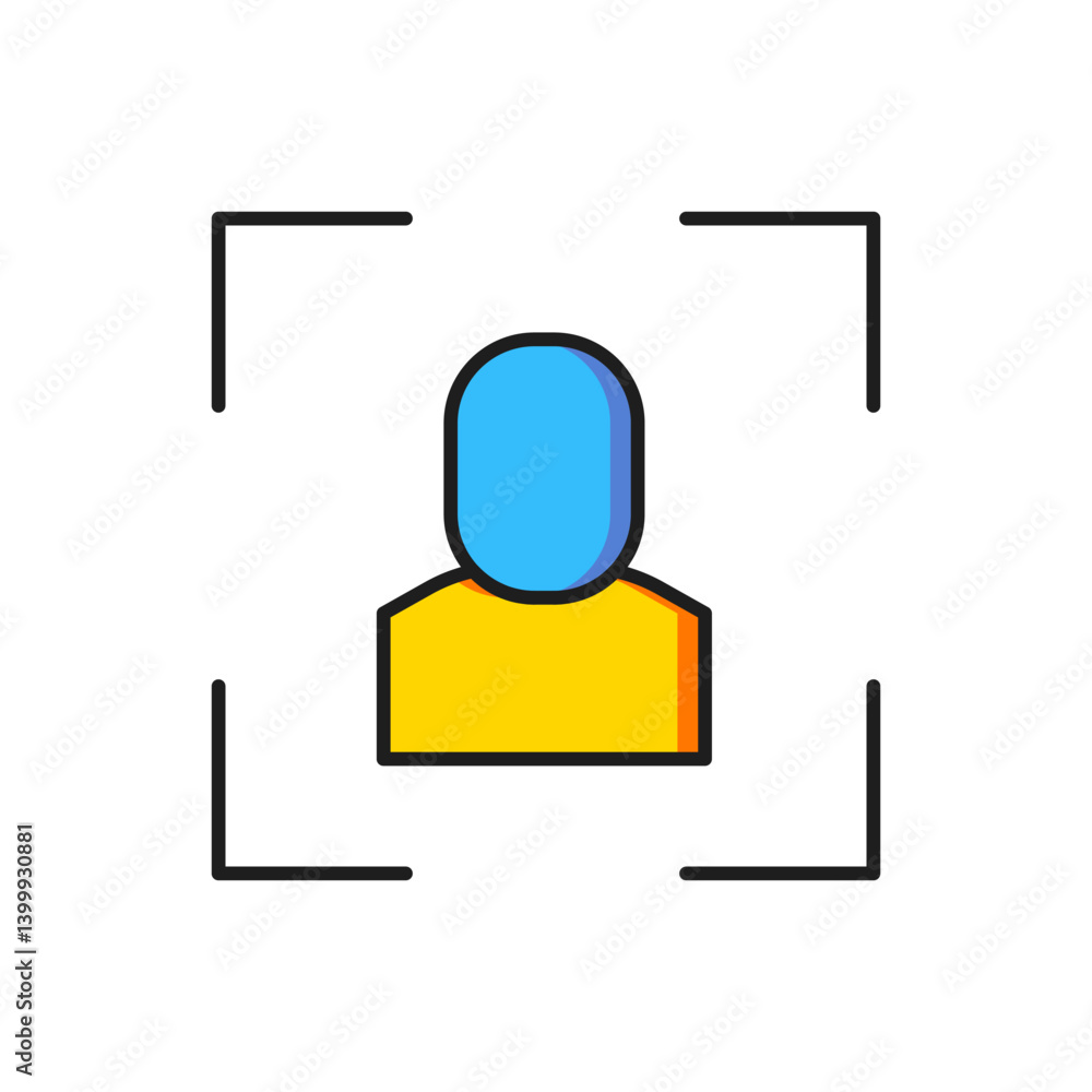 Poster color camera focus frame line icon isolated on white background. flat filled outline style with shad