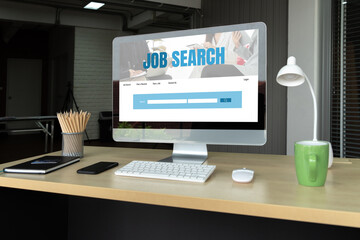 Fototapeta premium Online job search on modish website for worker to search for job opportunities on the recruitment internet network