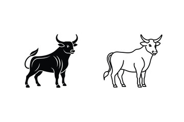 Black And White Bull Illustrations Graphic Animal Vector Art Farming Concept