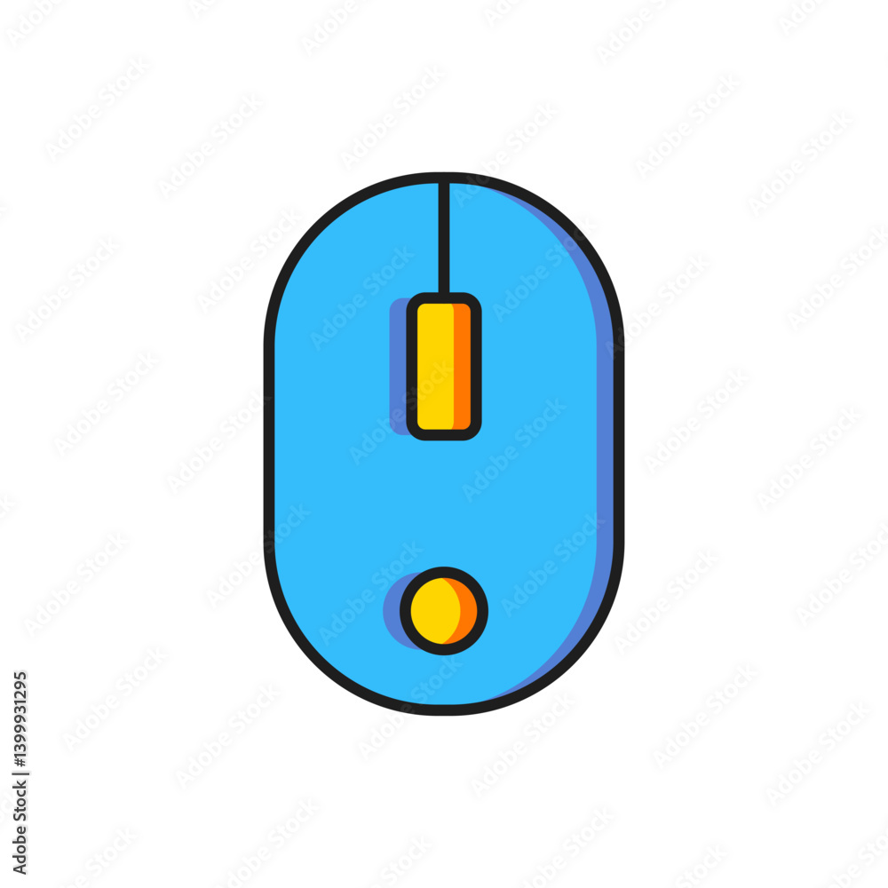 Poster color computer mouse icon isolated on white background. optical with wheel symbol. flat filled outli